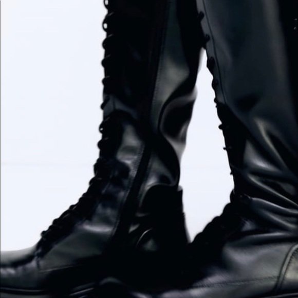 Long black thick lug soles leather boots - Picture 4 of 6